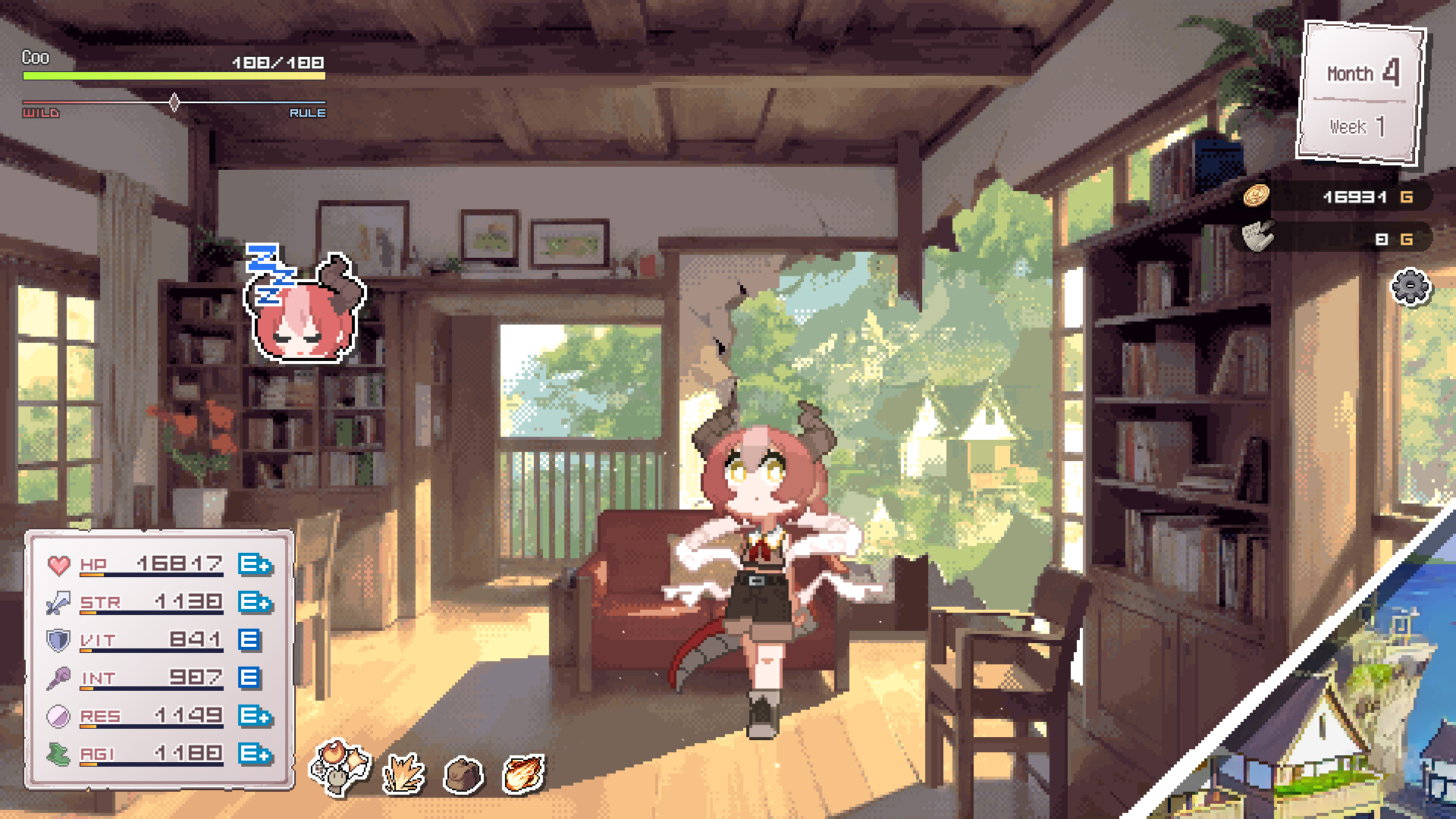 Coo's home screen with visible character stats